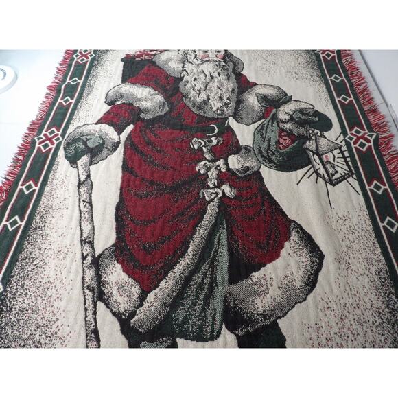 Tapestry Throw Blanket Christmas Santa Claus Red Green Holiday - Picture 4 of 9